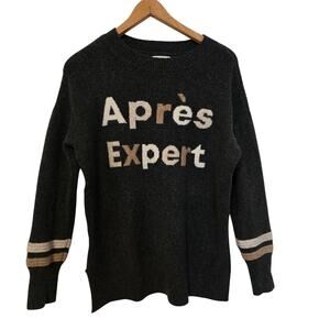 Lou & Grey Après Expert Grey Crew Pullover Ski Graphic Sweater SZ M  EUC